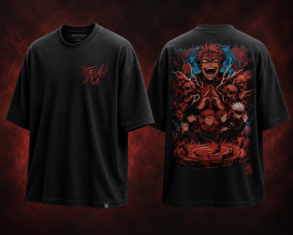 Anime Jujutsu Kaisen Oversized T-Shirt for Men & Women | 100% Cotton Graphic Tee | Front Logo & Back Character Print