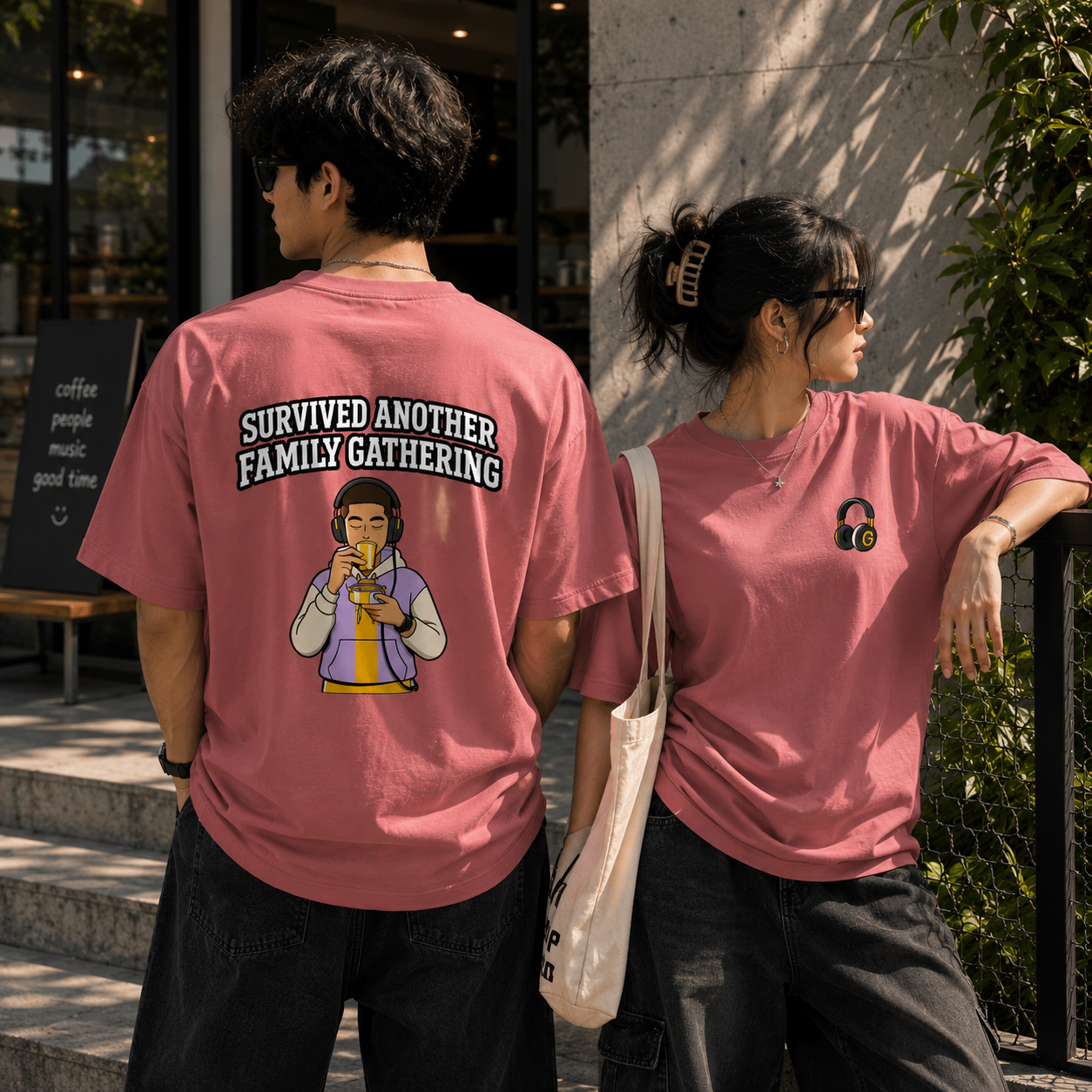 Oversized Graphic T-Shirt | Survived Family Gathering Print | Unisex Streetwear Tee