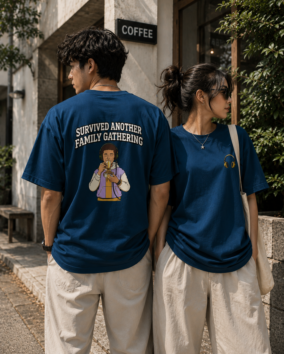 Oversized Graphic T-Shirt | Survived Family Gathering Print | Unisex Streetwear Tee