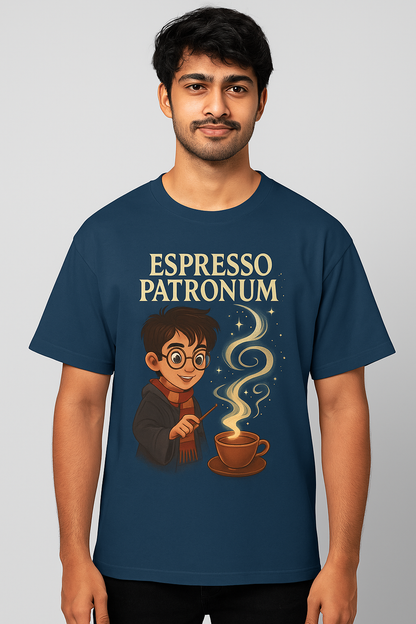Unleavables Espresso Patronum coffee lover Blue Oversized Tshirt 100% cotton