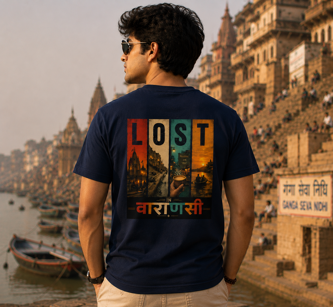 Lost In Varanasi Graphic Print Men's Round Neck T-Shirt | 100% Cotton Travel Tee