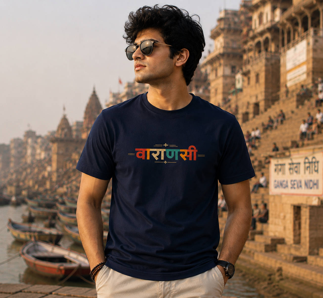 Lost In Varanasi Graphic Print Men's Round Neck T-Shirt | 100% Cotton Travel Tee