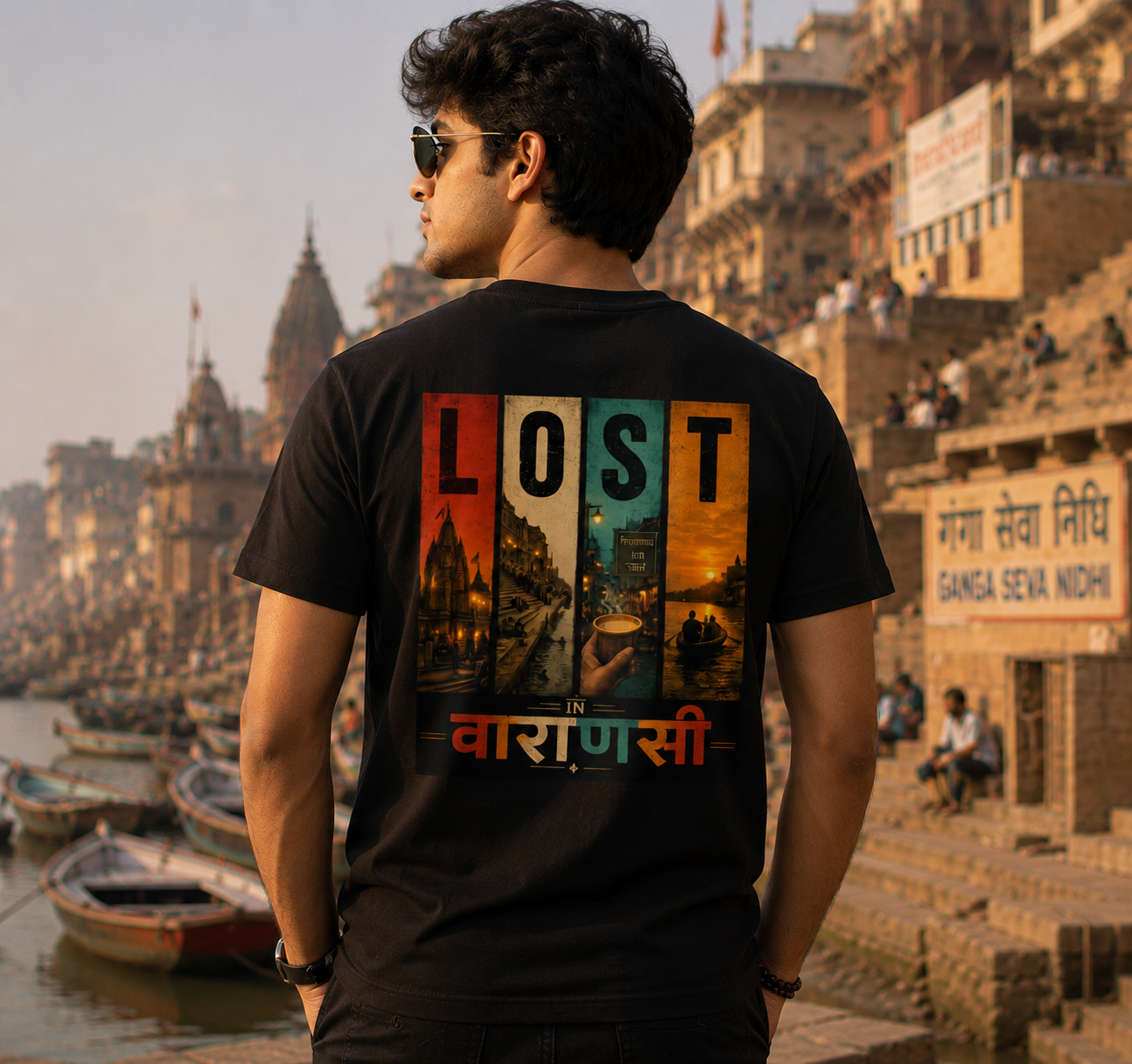 Lost In Varanasi Graphic Print Men's Round Neck T-Shirt | 100% Cotton Travel Tee
