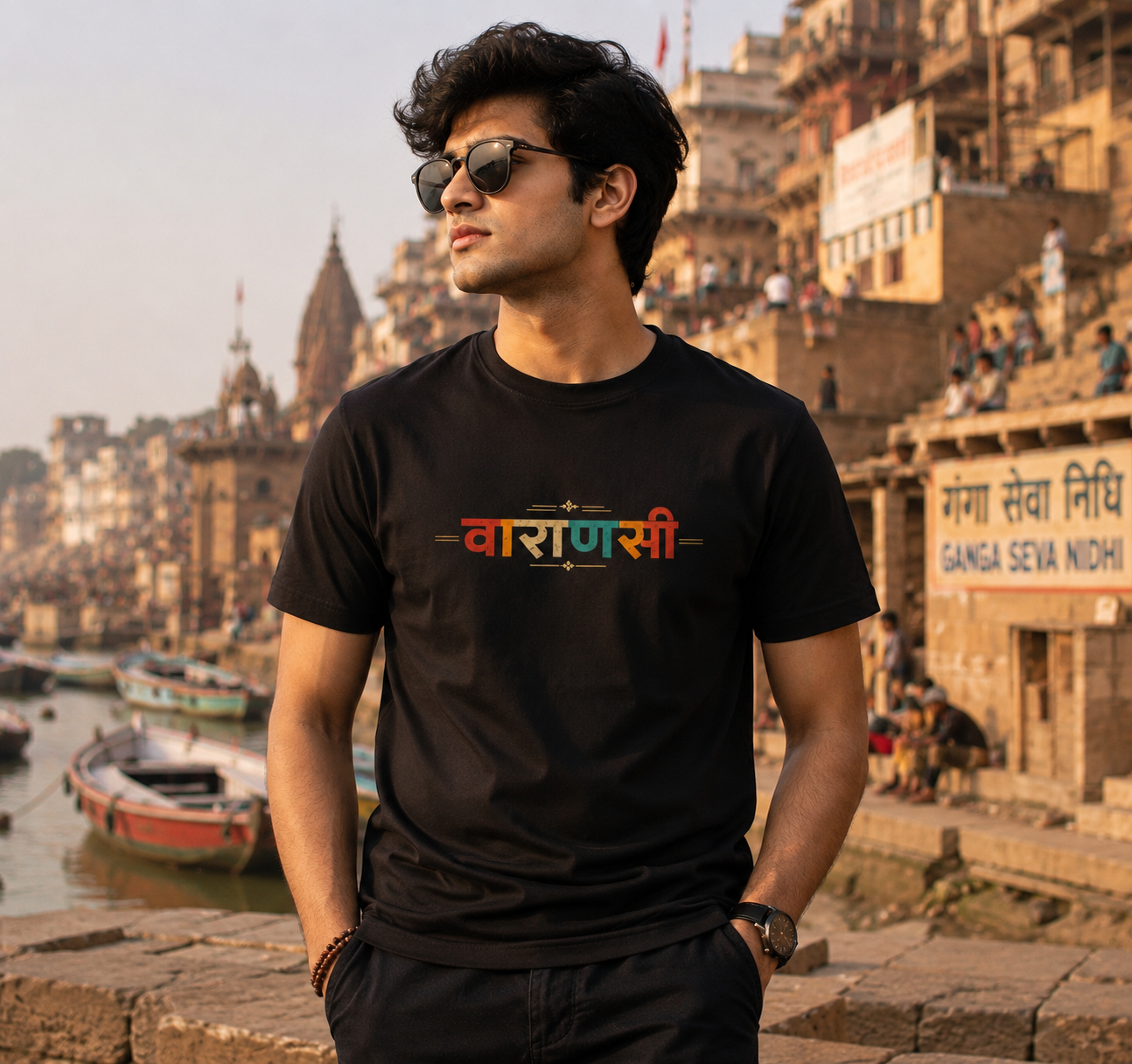 Lost In Varanasi Graphic Print Men's Round Neck T-Shirt | 100% Cotton Travel Tee