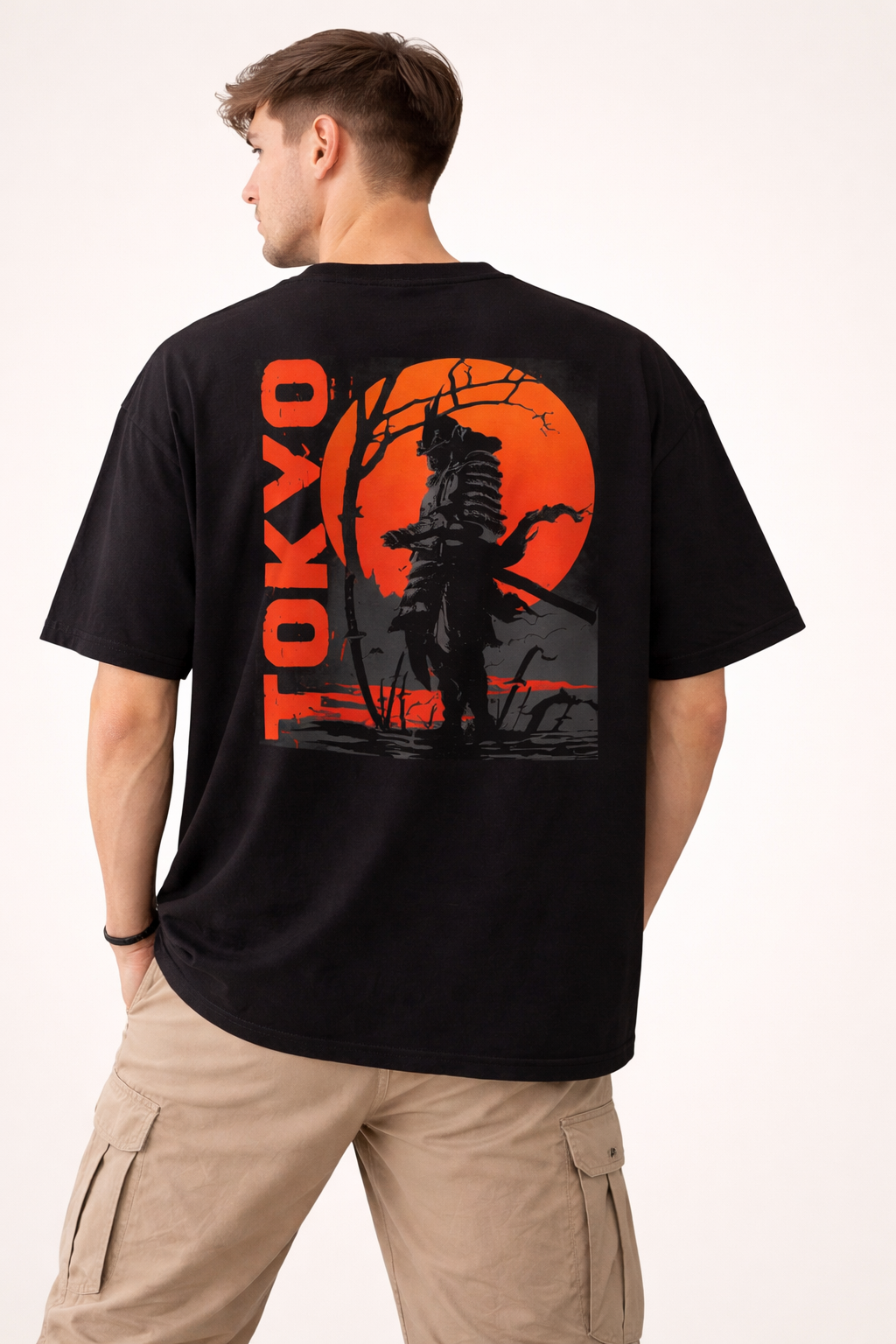 Oversized Printed Tokyo T Shirt – Black Samurai Anime Style 100% Cotton Unisex T-Shirt – 220 GSM