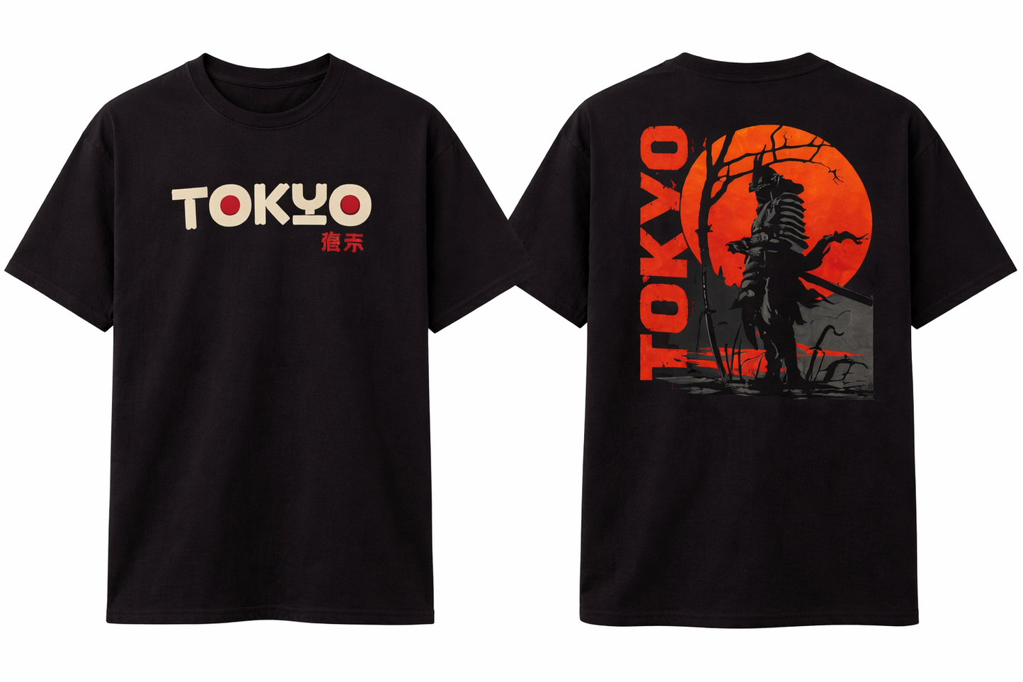 Oversized Printed Tokyo T Shirt – Black Samurai Anime Style 100% Cotton Unisex T-Shirt – 220 GSM