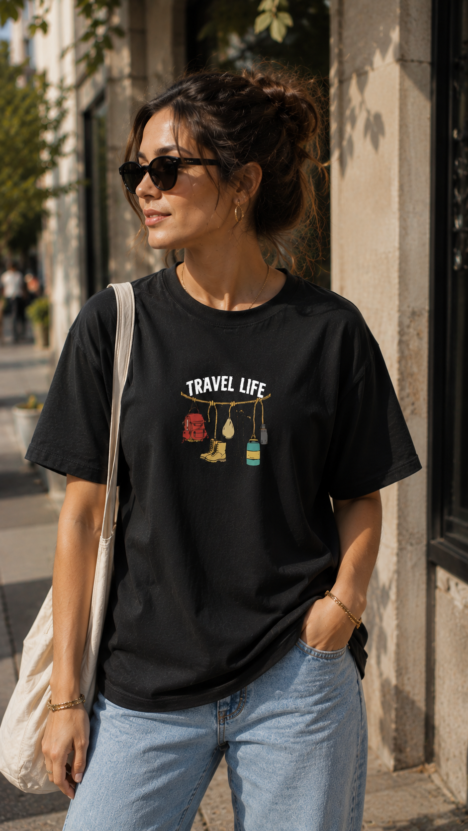 Travel Life Oversized Graphic Printed Unisex T-Shirt | 100% Cotton Casual Front & Back Roman Architecture Travel Tee