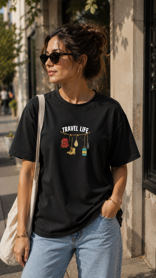 Travel Life Oversized Graphic Printed Unisex T-Shirt | 100% Cotton Casual Front & Back Roman Architecture Travel Tee
