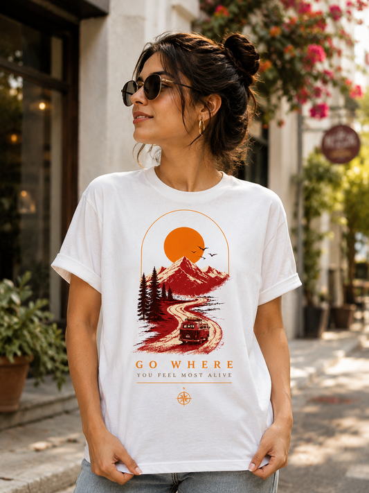 Unisex Oversized T-shirt | Travel Enthusiasts| Go Where You Feel Most Alive| 220 GSM bio-washed fabric | 100% combed cotton