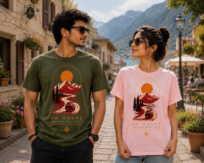 Unisex Oversized T-shirt | Travel Enthusiasts| Go Where You Feel Most Alive| 220 GSM bio-washed fabric | 100% combed cotton