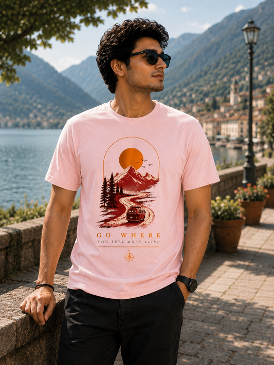 Unisex Oversized T-shirt | Travel Enthusiasts| Go Where You Feel Most Alive| 220 GSM bio-washed fabric | 100% combed cotton