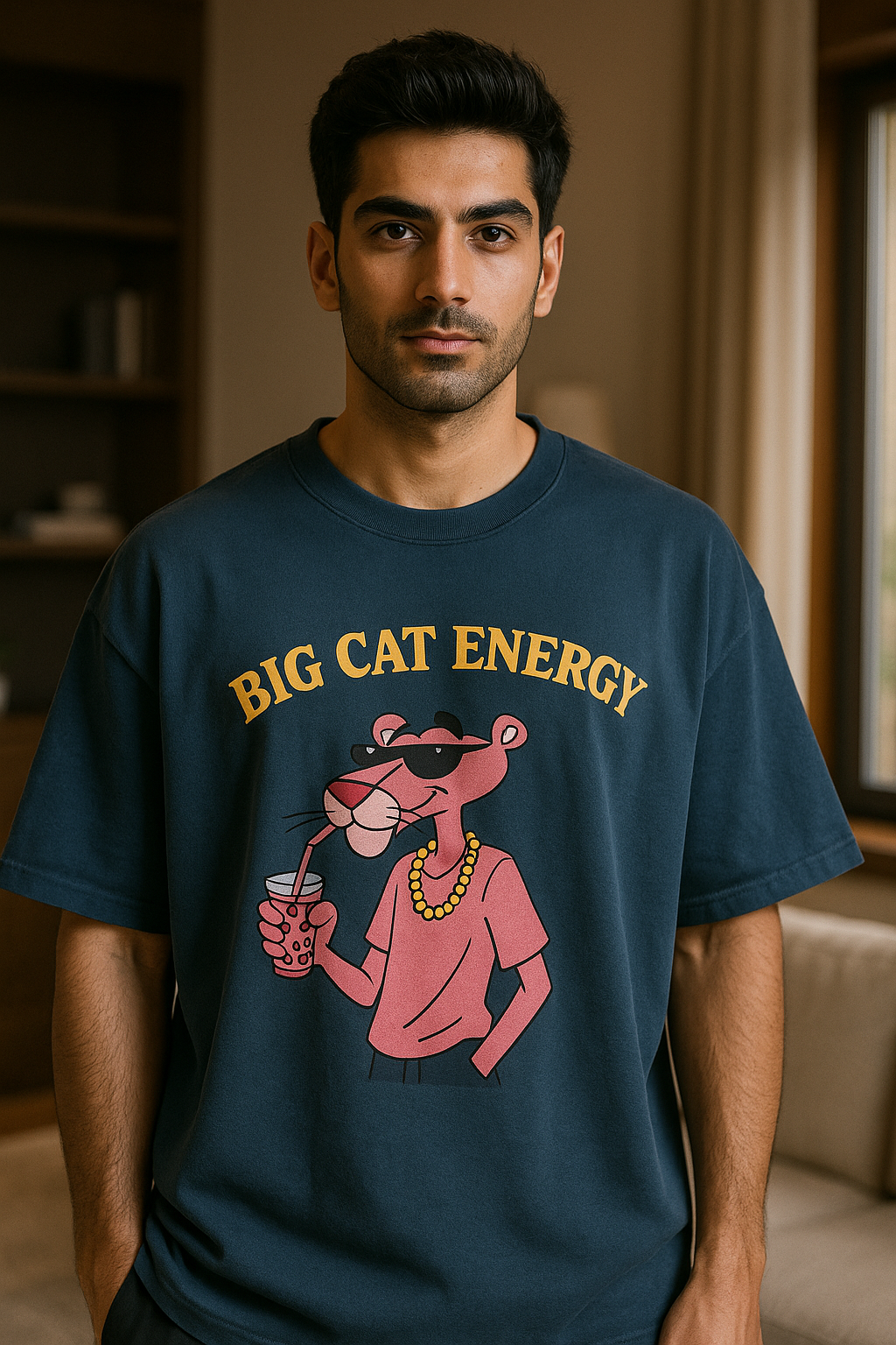 UNLEAVABLES Oversized Unisex Cotton Round Neck Tee | Big Cat Energy