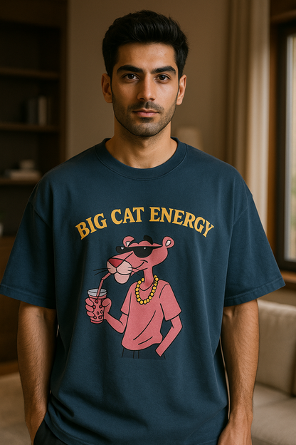 UNLEAVABLES Oversized Unisex Cotton Round Neck Tee | Big Cat Energy