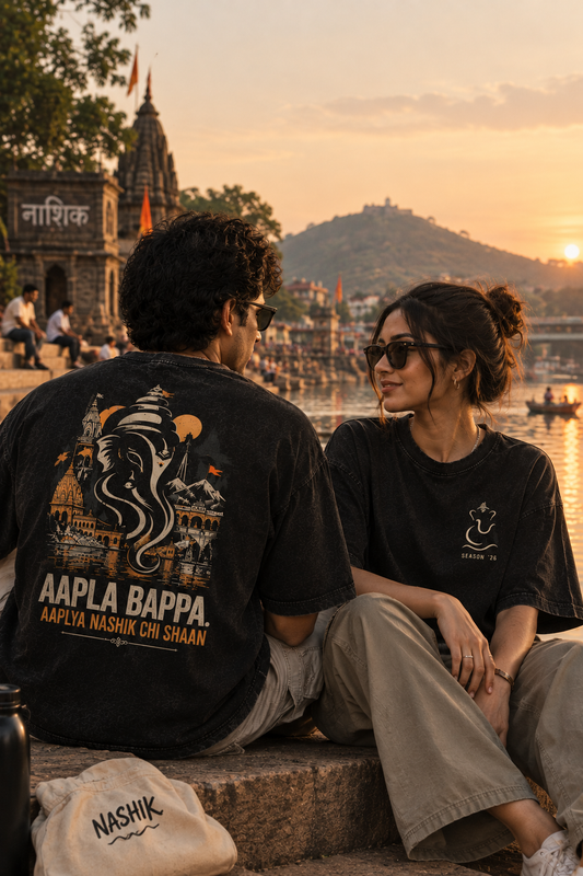 Ganpati Festival Tee Shirt Unisex | Aapla Bappa Nashik Printed Oversized Cotton Tee