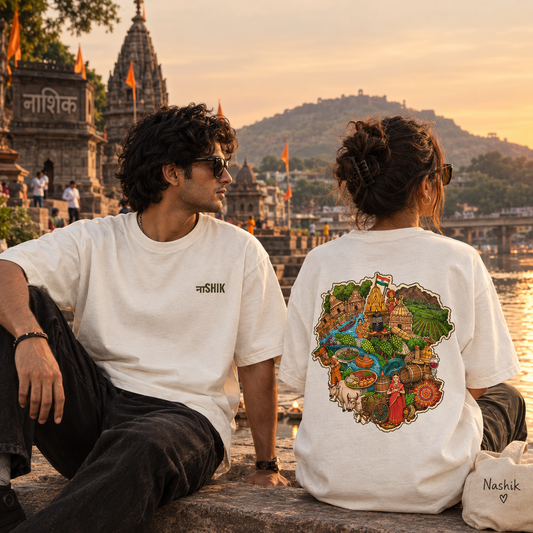 Nashik Graphic T Shirt for Men & Women | Maharashtra Culture Printed Unisex Oversized Cotton Tee