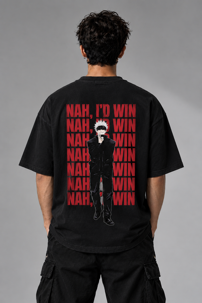 Gojo Satoru “Nah, I’d Win” Oversized T-Shirt – Jujutsu Kaisen Anime Streetwear | Unleavables