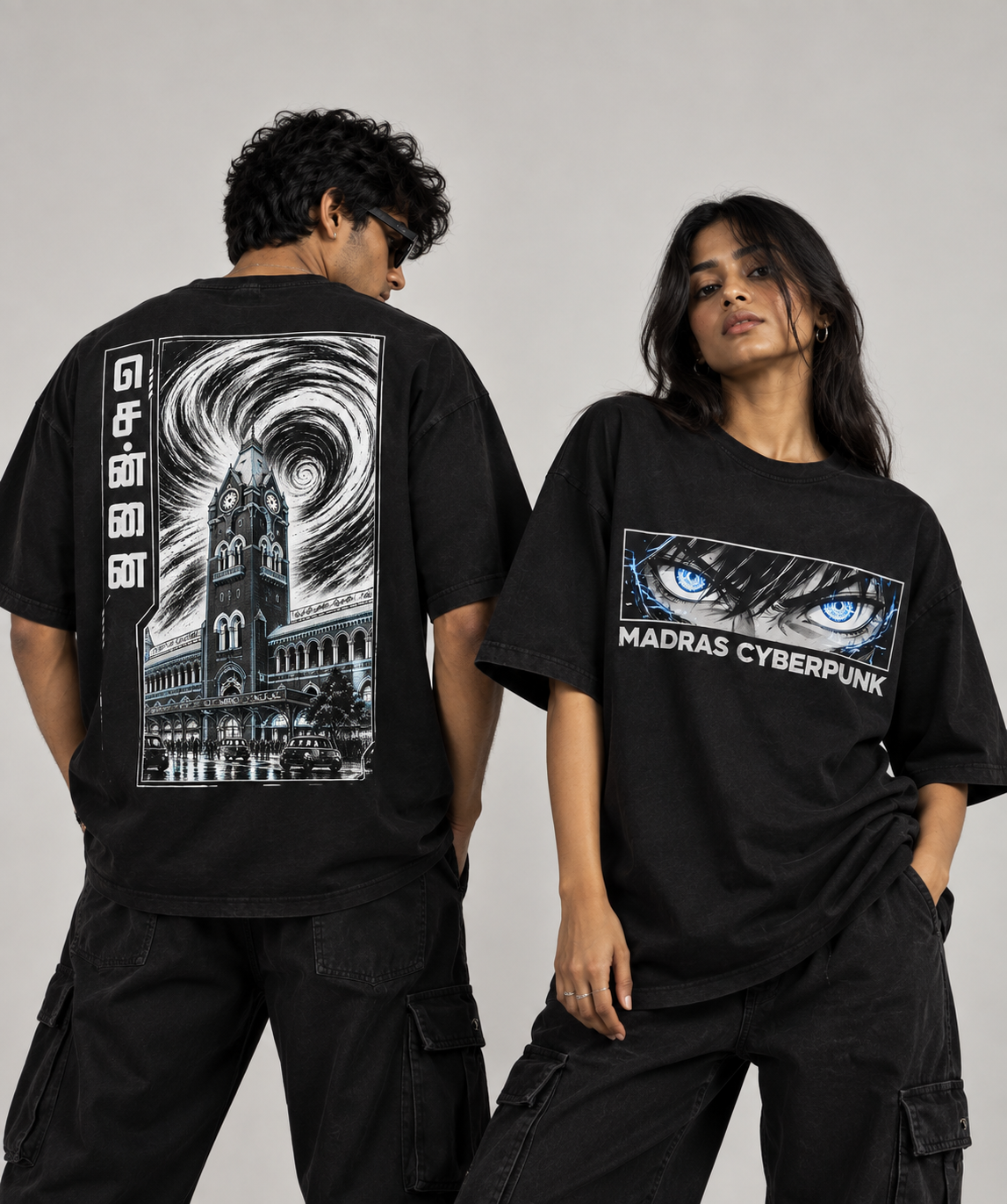 Madras Cyberpunk Oversized Unisex T-Shirt | Anime-Inspired Chennai Streetwear