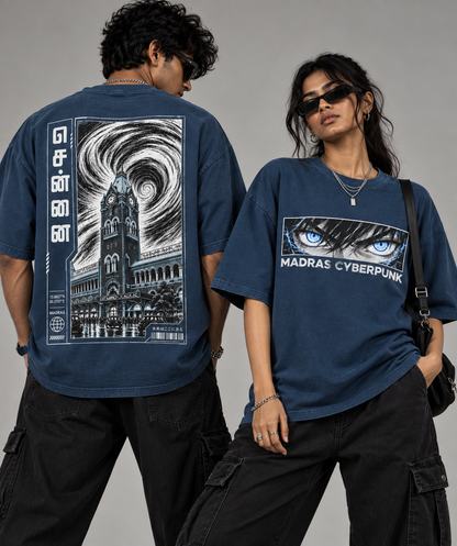 Madras Cyberpunk Oversized Unisex T-Shirt | Anime-Inspired Chennai Streetwear