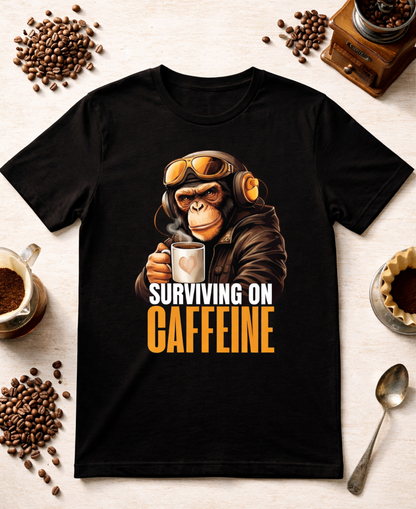 Surviving on caffeine | Caffeine Pilot Oversized T-Shirt | Edgy Monkey Graphic | Urban Tee | 100% Combed Cotton