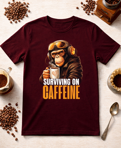Surviving on caffeine | Caffeine Pilot Oversized T-Shirt | Edgy Monkey Graphic | Urban Tee | 100% Combed Cotton