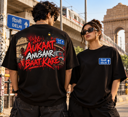 Aukaat Anusaar Baat Kare | Graphic Oversized Tee | Unleavables