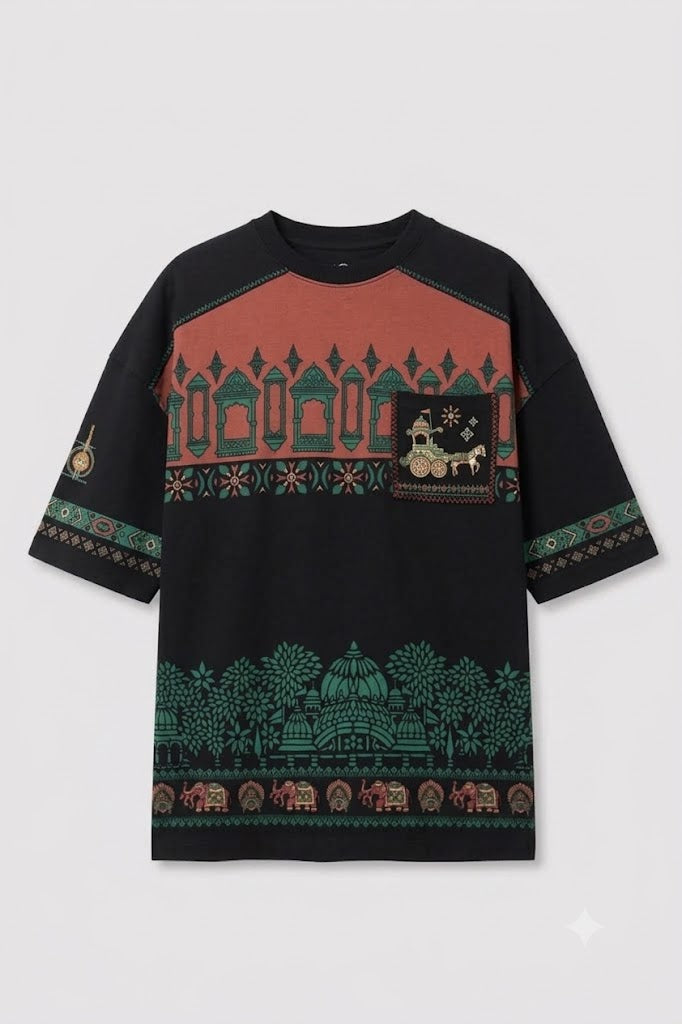 Indian Heritage Folk Art Oversized Graphic Tee – Bold Ethnic Streetwear