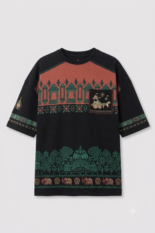 Indian Heritage Folk Art Oversized Graphic Tee – Bold Ethnic Streetwear