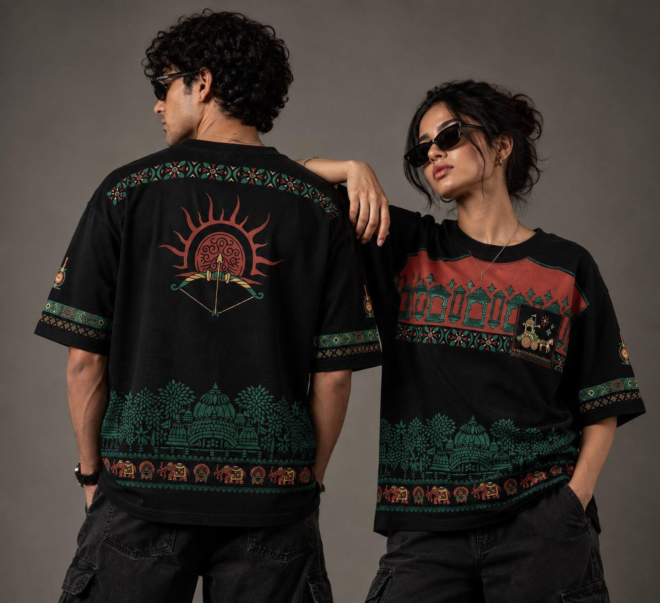 Indian Heritage Folk Art Oversized Graphic Tee – Bold Ethnic Streetwear