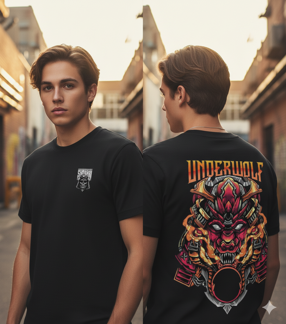 Samurai Soul x Underwolf Tee | Anime Style T-Shirt | Edgy Streetwear | Vintage Style | 100% Combed Cotton Samurai Round Neck T-Shirt