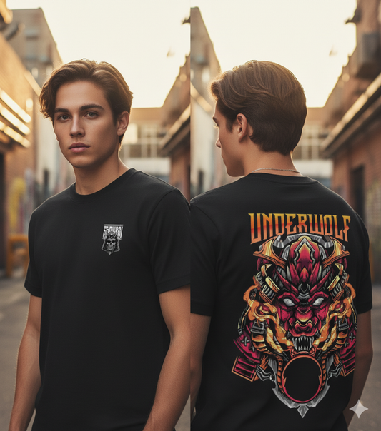 Samurai Soul x Underwolf Tee | Anime Style T-Shirt | Edgy Streetwear | Vintage Style | 100% Combed Cotton Samurai Round Neck T-Shirt