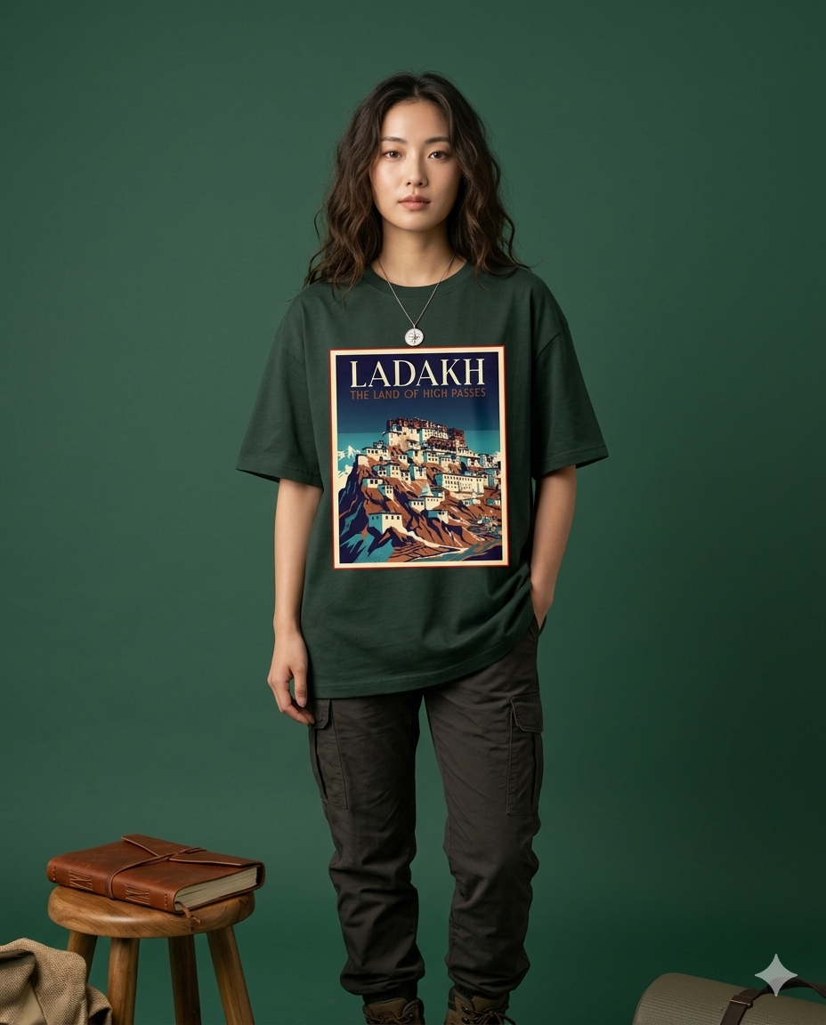 Ladakh Monastery Oversized T-Shirt | Travel Graphic Tee for Wanderers