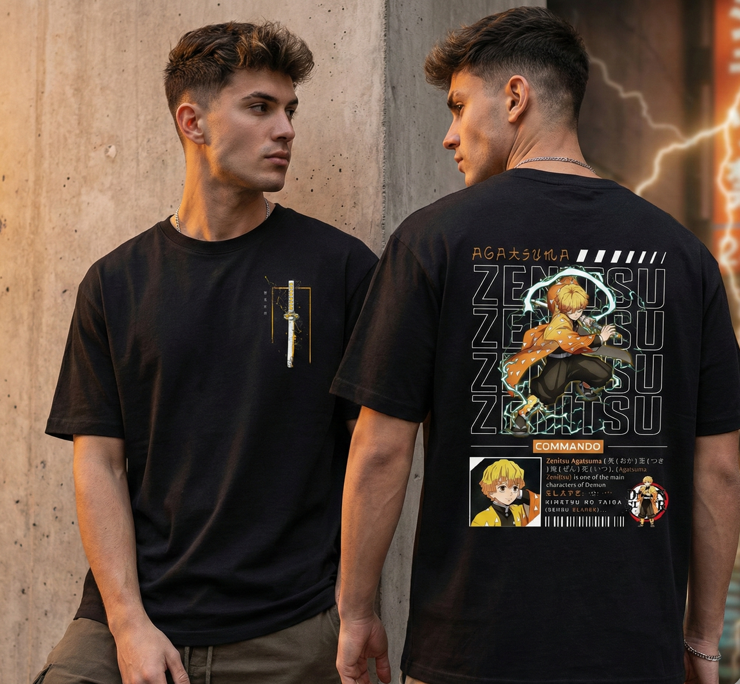 Demon Slayer Zenitsu Agatsuma Graphic T-Shirt | Premium Oversized Streetwear Anime T-Shirt | Front & Back Print