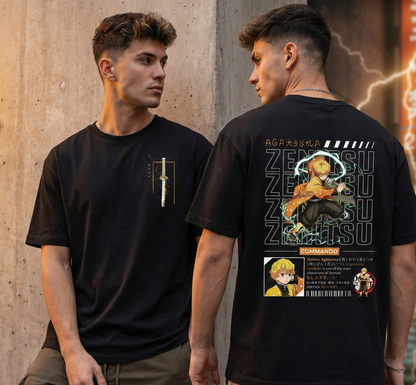 Demon Slayer Zenitsu Agatsuma Graphic T-Shirt | Premium Oversized Streetwear Anime T-Shirt | Front & Back Print