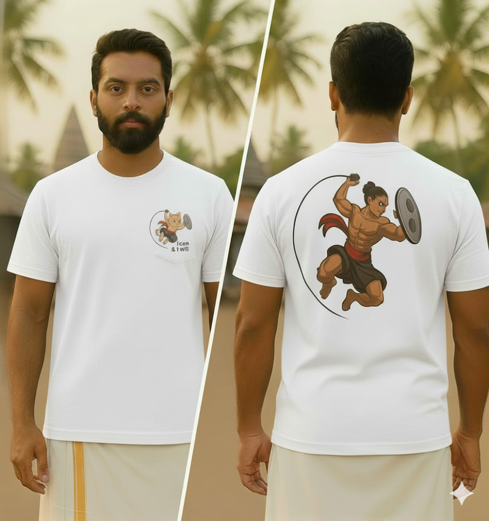 Unleavables Kalari Cute Cat Warrior | Kerala Martial Arts Graphic T-Shirt | Unisex Oversized Printed t-shirt | 100% Cotton