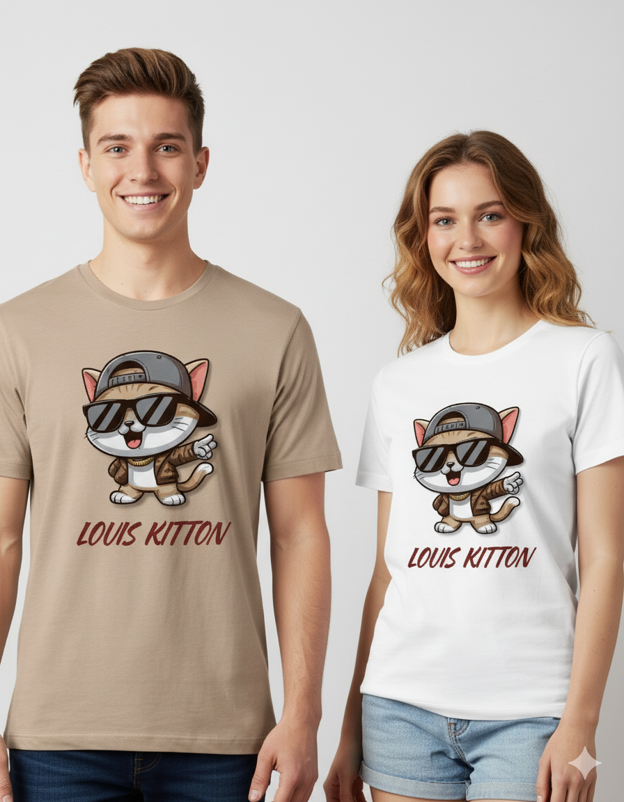 Unleavables Louis Kitton Cat Print T-Shirt | Unisex Regular Fit | 100% Cotton