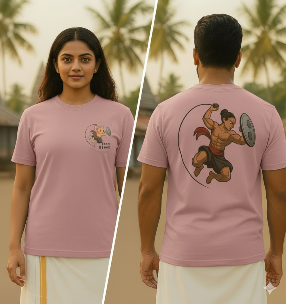 Unleavables Kalari Cute Cat Warrior | Kerala Martial Arts Graphic T-Shirt | Unisex Oversized Printed t-shirt | 100% Cotton