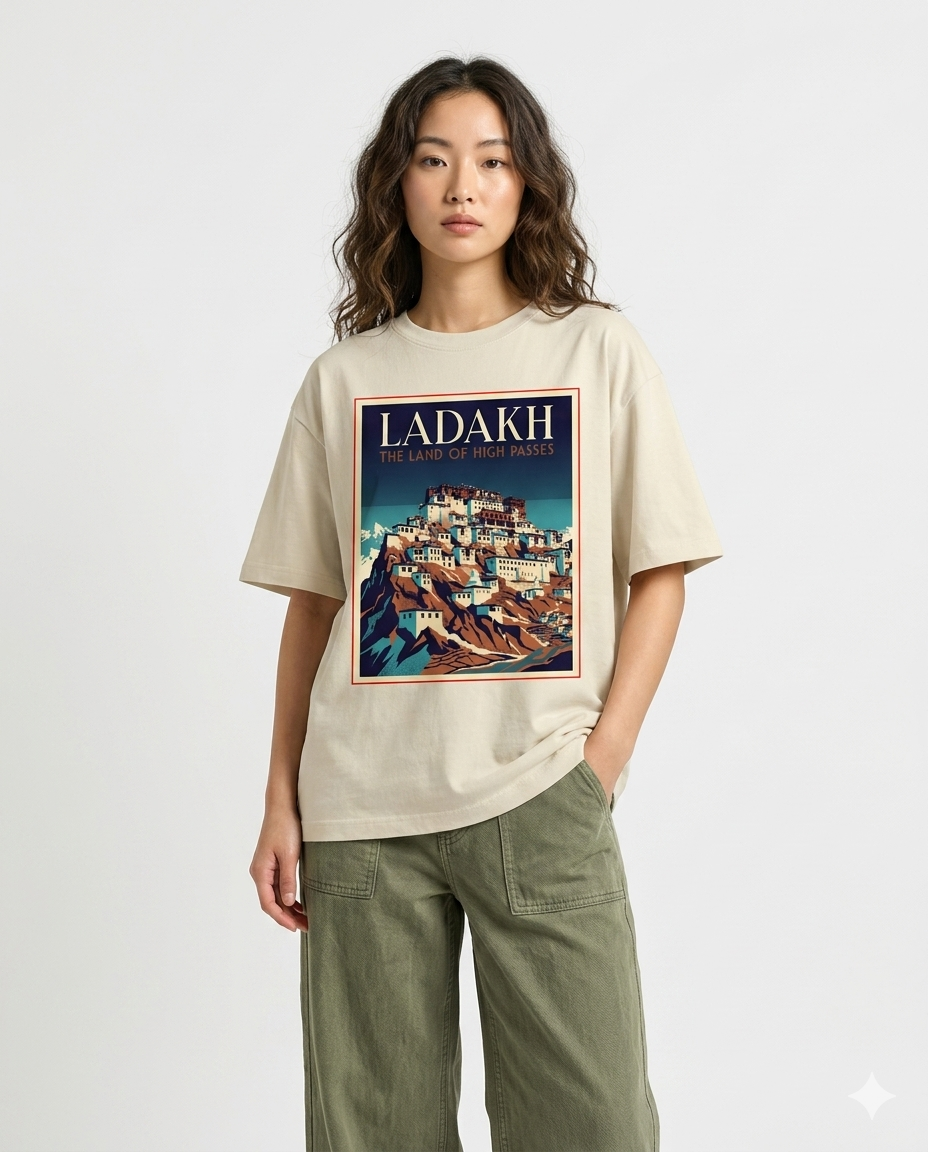 Ladakh Monastery Oversized T-Shirt | Travel Graphic Tee for Wanderers