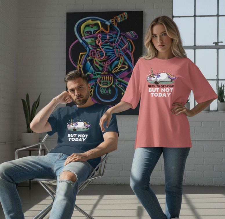 Unisex Oversized Printed T Shirt | T Shirt for Men & Women | Sleeping Unicorn Design