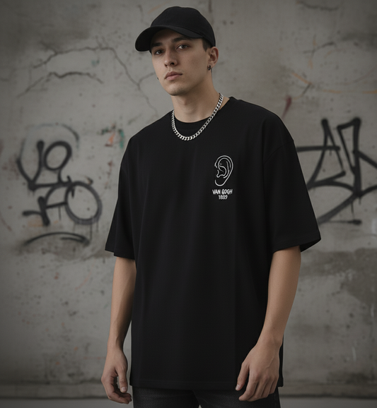 Unleavables Black T-shirt with Van Gogh Graphic Print | 100% Cotton, Oversized Fit