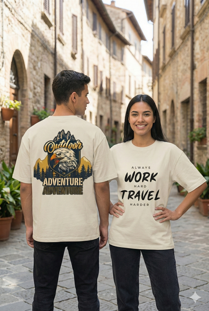 Travel Theme Oversized Casual Tshirt – Work Hard, Travel Harder