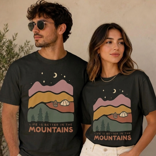Unisex Oversized Graphic T-Shirt | "Life Is Better In The Mountains" Vintage Aesthetic Camping & Outdoor Tee| 100% Cotton T-Shirt