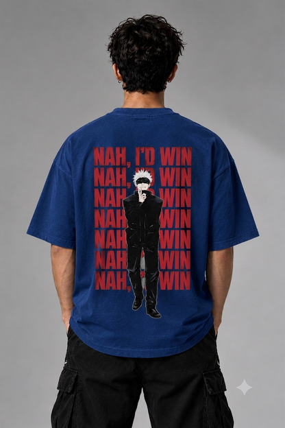 Gojo Satoru “Nah, I’d Win” Oversized T-Shirt – Jujutsu Kaisen Anime Streetwear | Unleavables