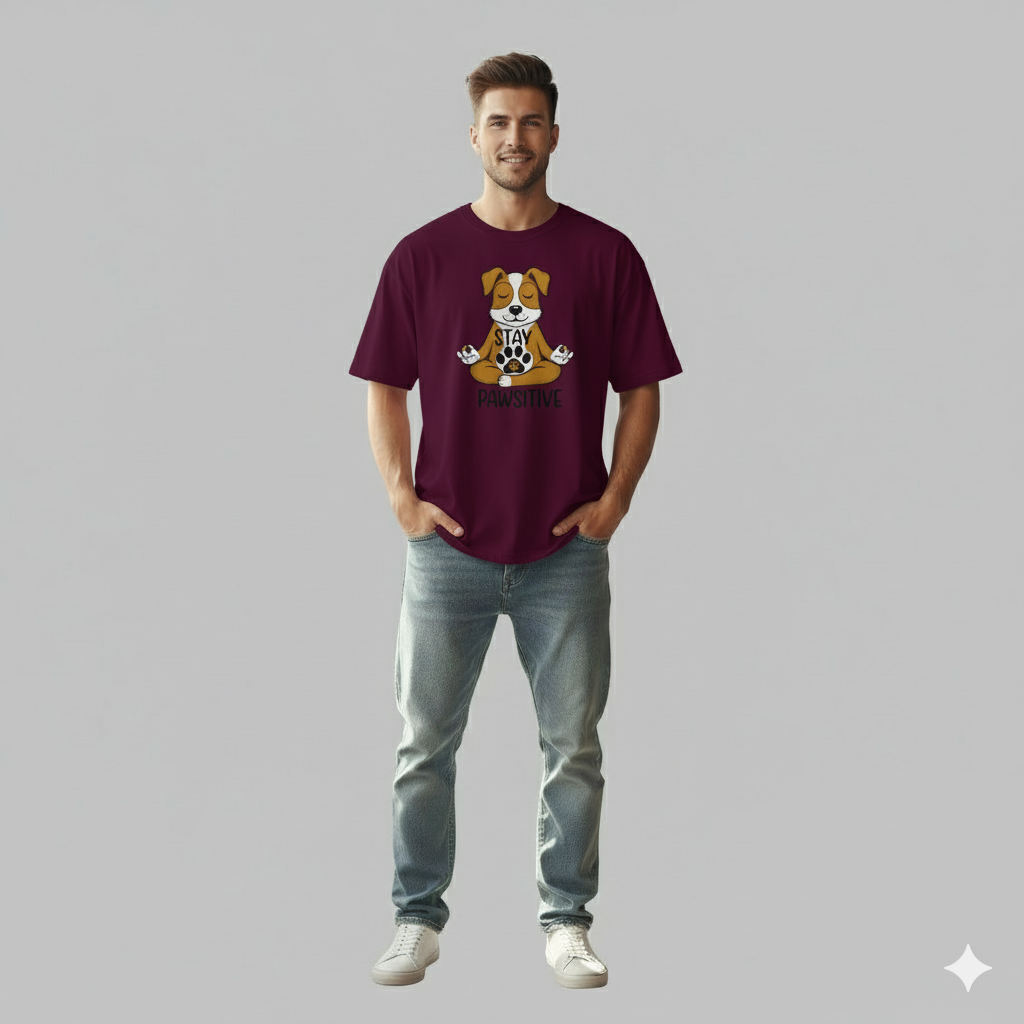 Unleaveables Stay Pawsitive Tee | Unisex Oversized | 100% Cotton Round Neck T-Shirt
