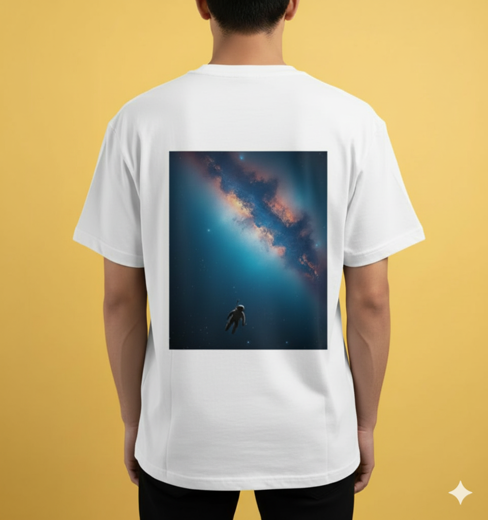 Unleavables | Cosmic Drifter Oversized T-Shirt – Astronaut Galaxy Back Print | Half Sleeve | 100% Cotton | Unisex