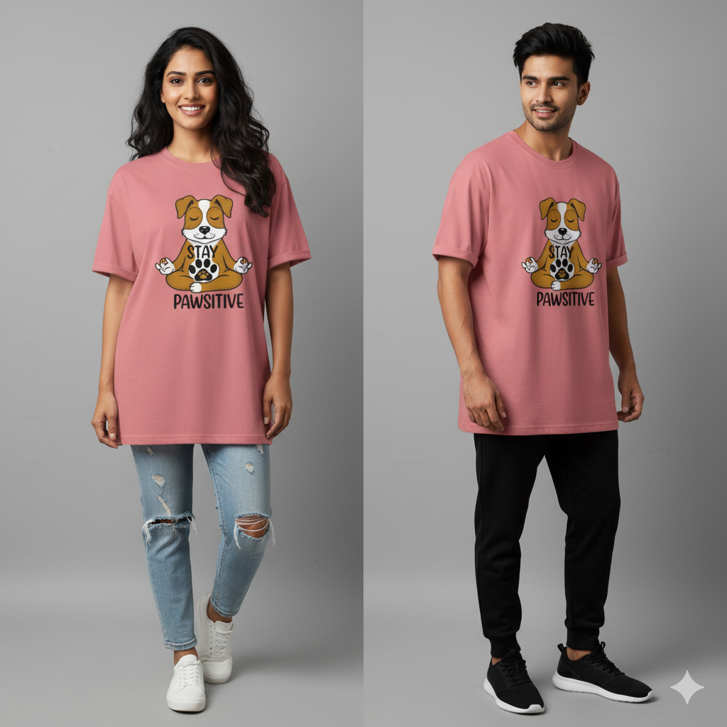 Unleaveables Stay Pawsitive Tee | Unisex Oversized | 100% Cotton Round Neck T-Shirt