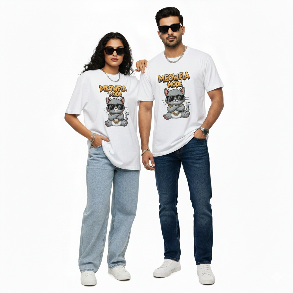Unleavables The Meowfia Mode Tee | Unisex Oversized Graphic Tee | Purr-fect for Cat Lovers | 100% Cotton