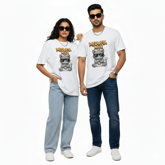 Unleavables The Meowfia Mode Tee | Unisex Oversized Graphic Tee | Purr-fect for Cat Lovers | 100% Cotton