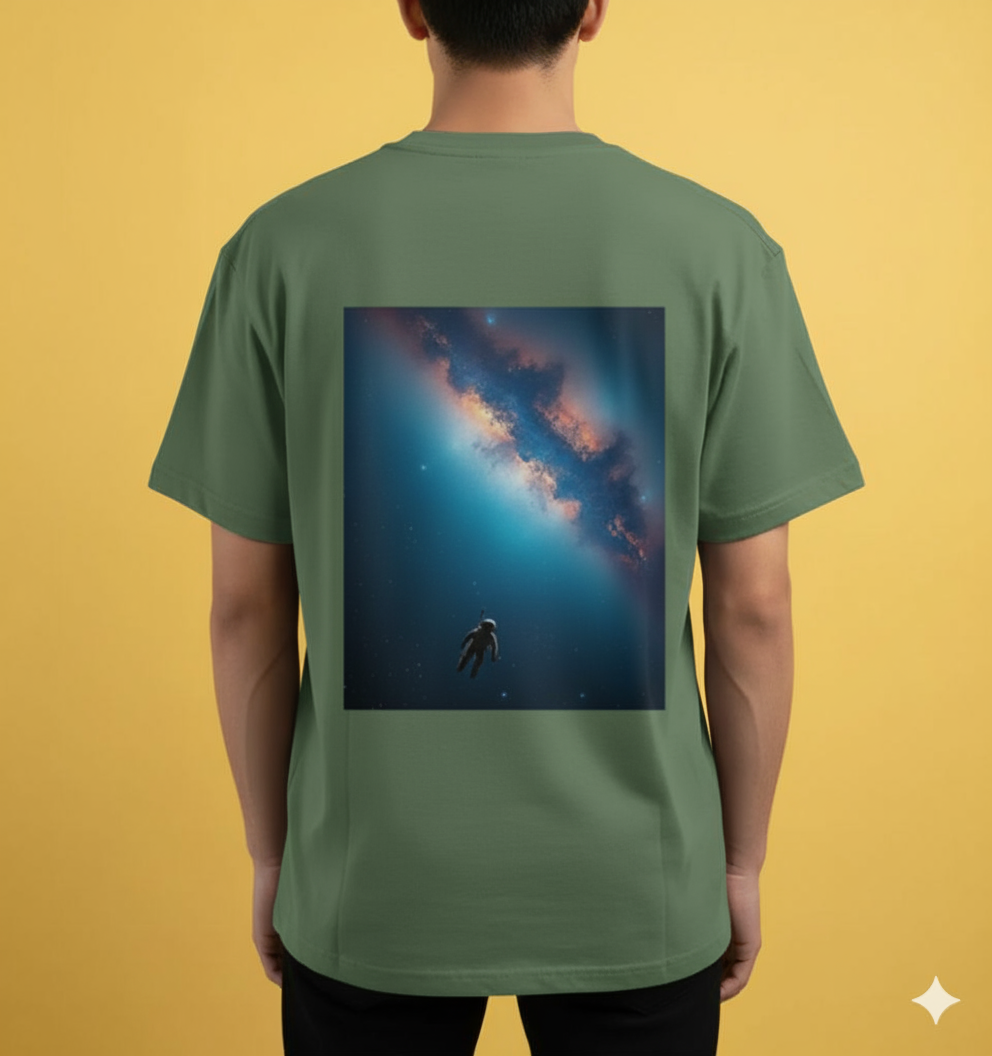 Unleavables | Cosmic Drifter Oversized T-Shirt – Astronaut Galaxy Back Print | Half Sleeve | 100% Cotton | Unisex