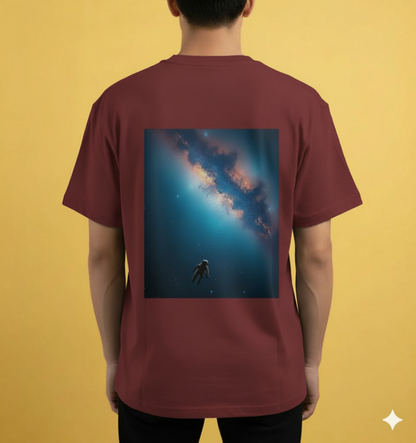 Unleavables | Cosmic Drifter Oversized T-Shirt – Astronaut Galaxy Back Print | Half Sleeve | 100% Cotton | Unisex
