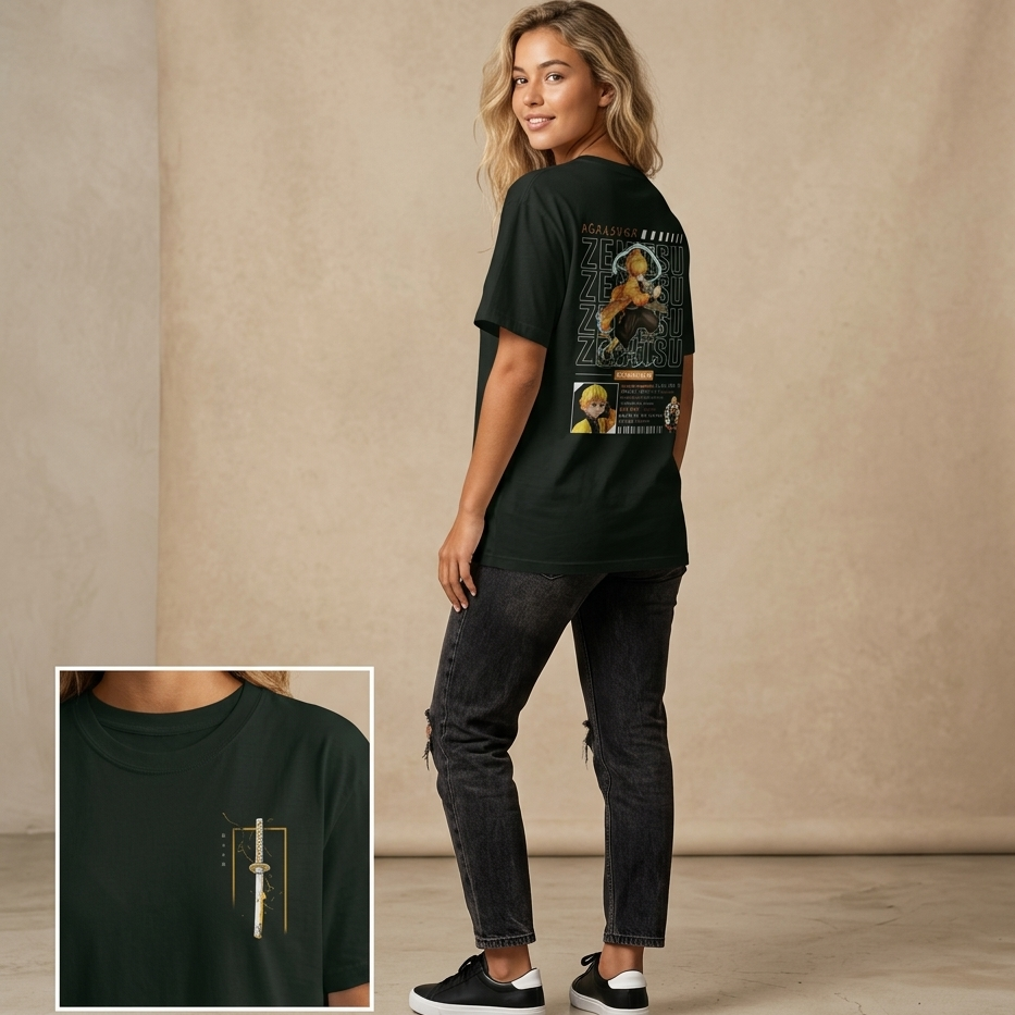 Demon Slayer Zenitsu Agatsuma Graphic T-Shirt | Premium Oversized Streetwear Anime T-Shirt | Front & Back Print